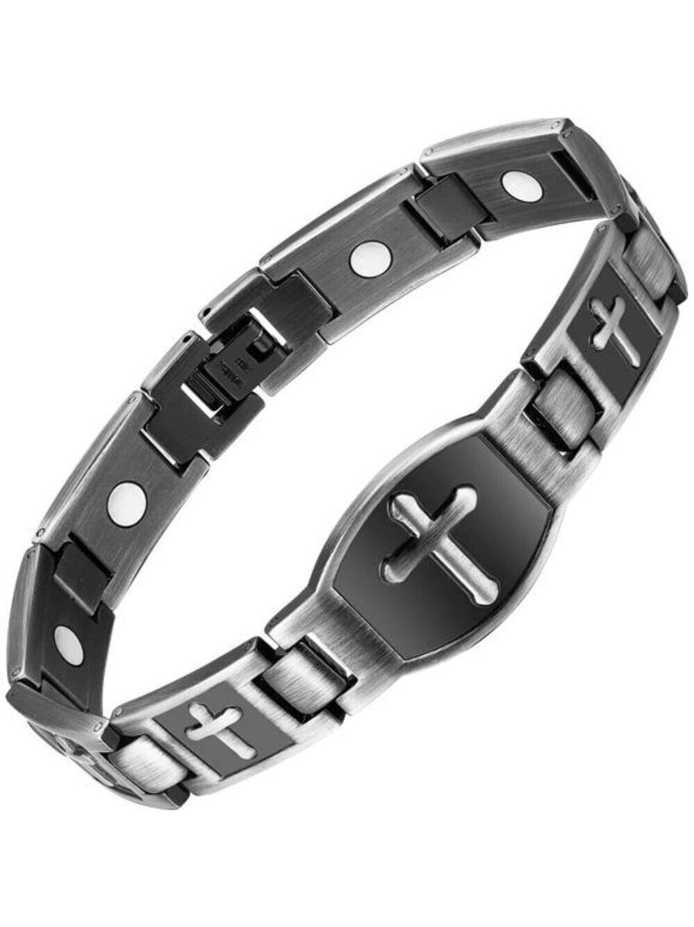 Mens titanium magnetic bracelet cross design adjustable stainless steel jewelry